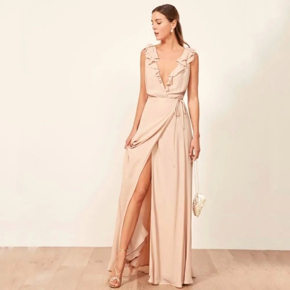 Reformation Peppermint Dress Sleeveless Bridal Georgette Ruffles Blush